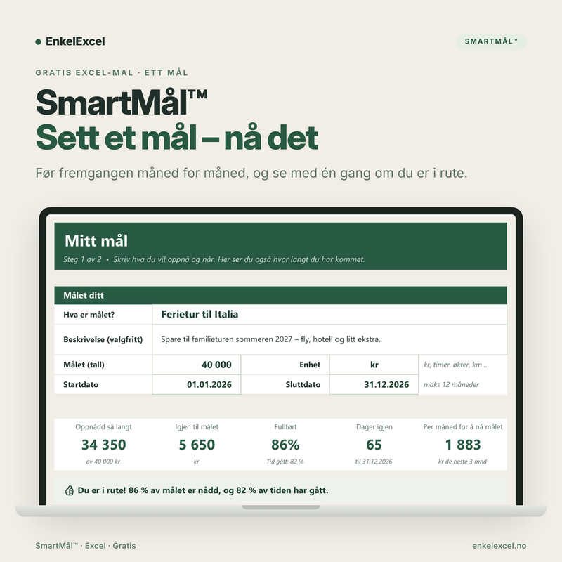 SmartMål gratis spareverktøy for Excel og Google Sheets